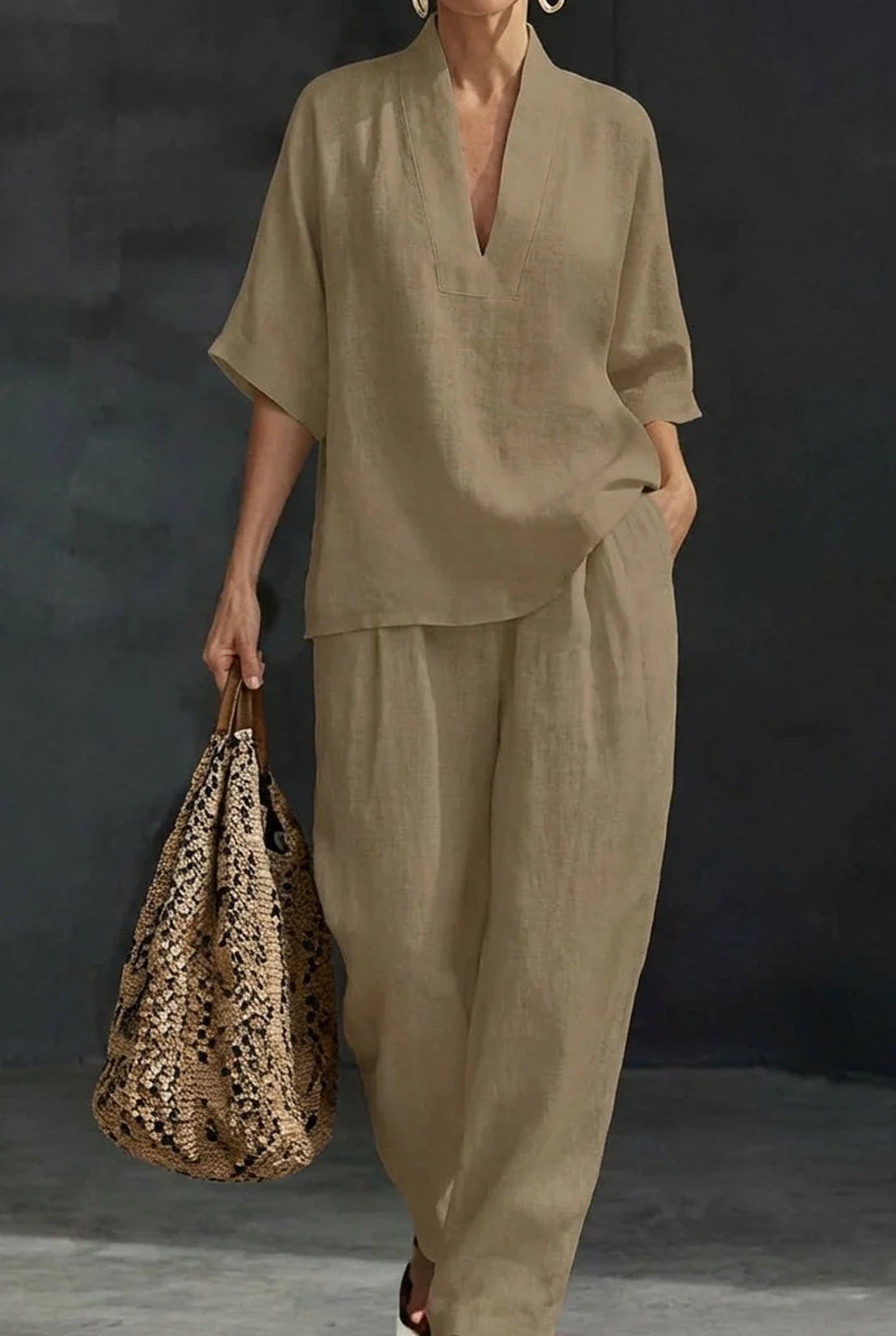 Ysabeau Dames Co-Ord Set | V-Hals | Wijde Pijpen