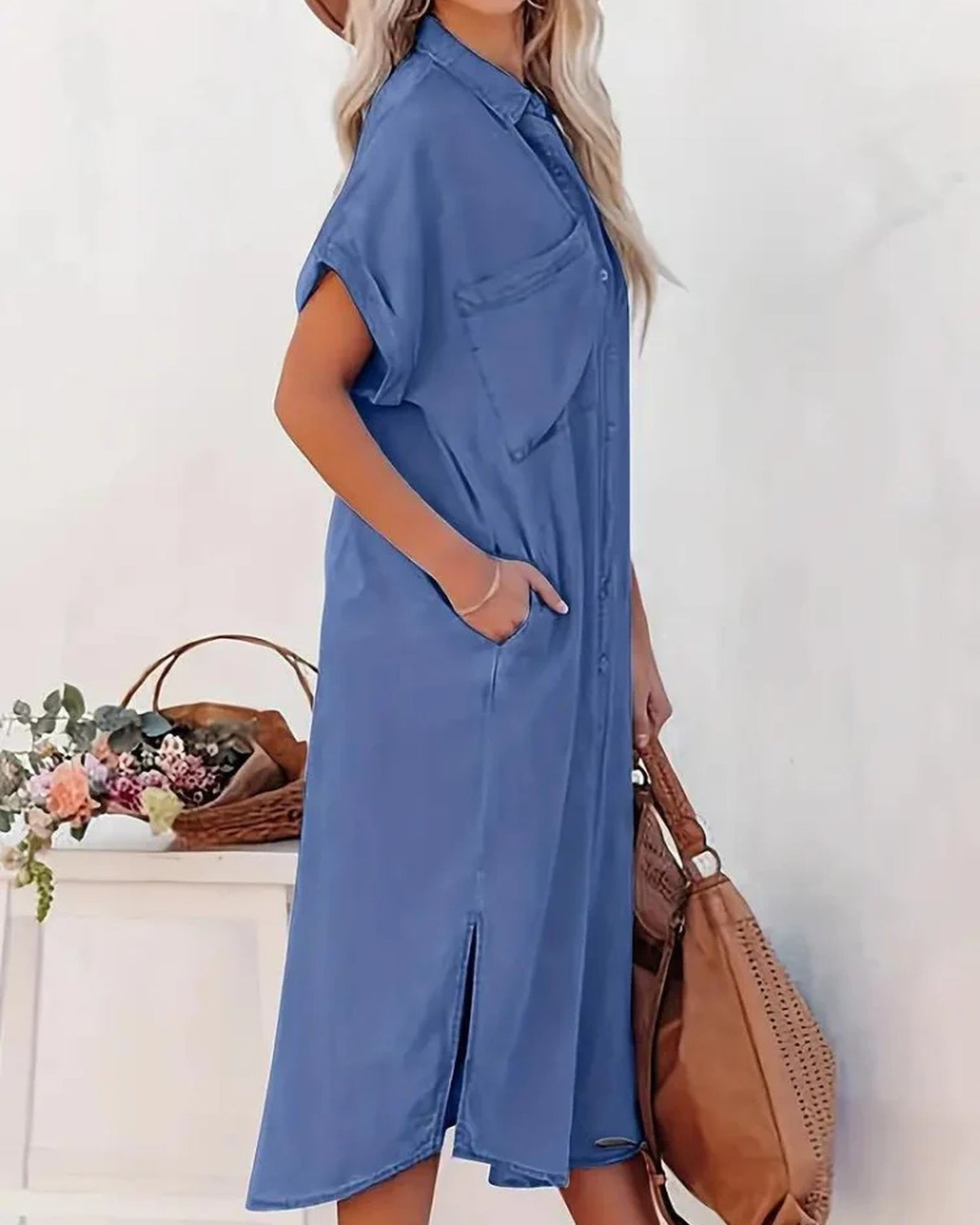 Avoie Ladies Midi Dress | Button-Through Design | Short Sleeves