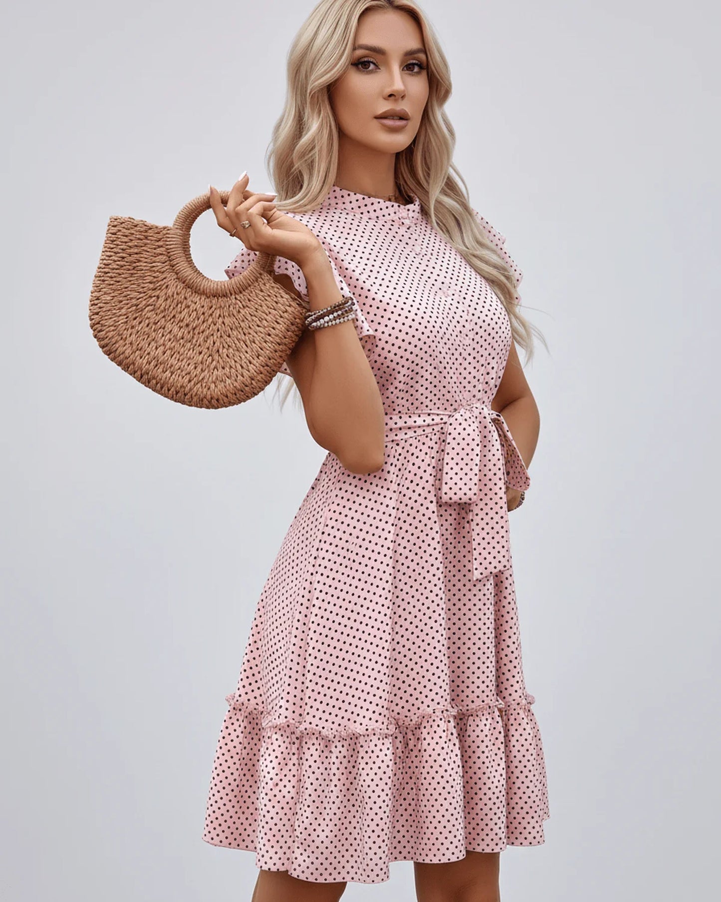 Thaïs Dames Mini Kjole | Polkadot Print | Geruchte Kant