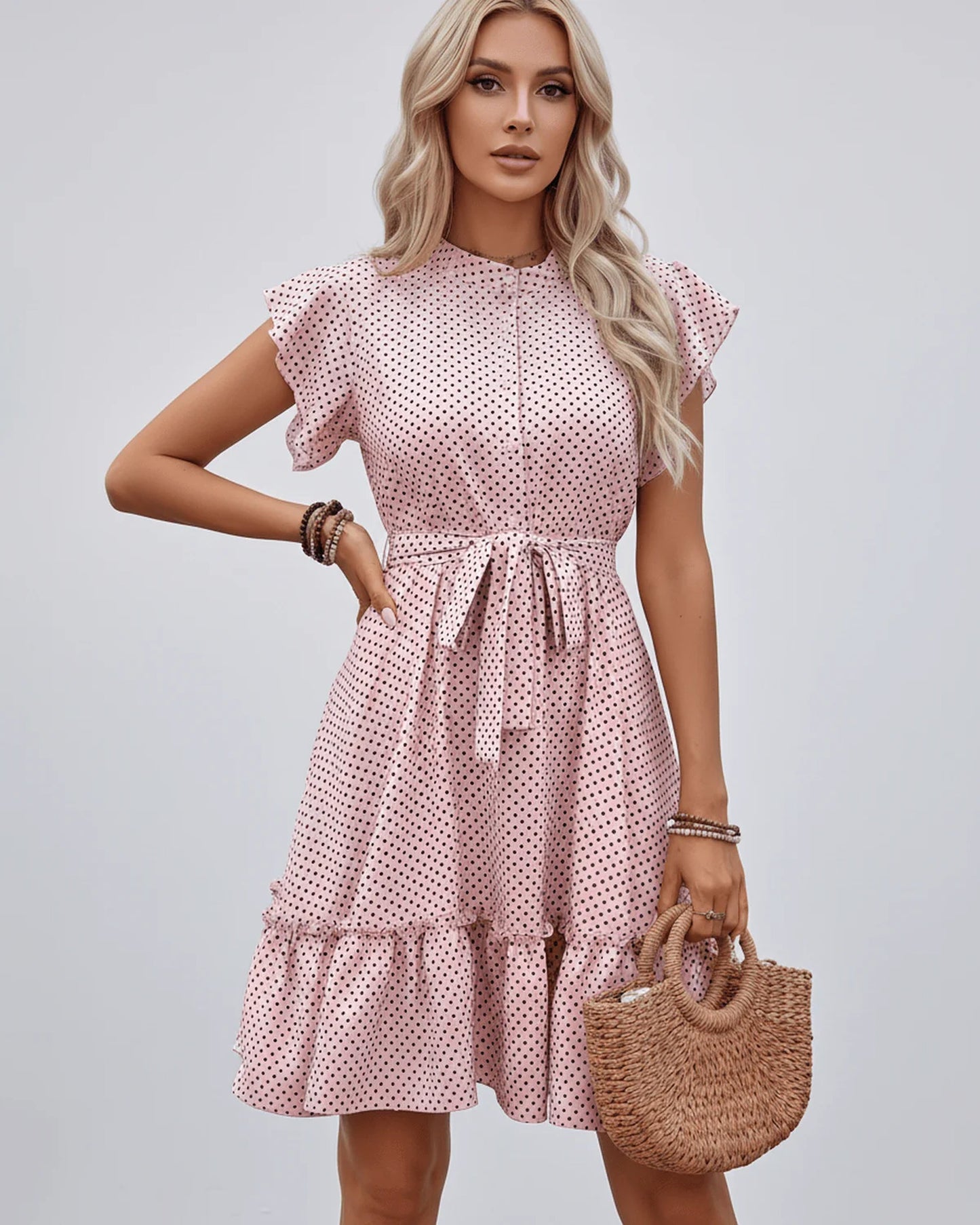 Thaïs Dames Mini Kjole | Polkadot Print | Geruchte Kant