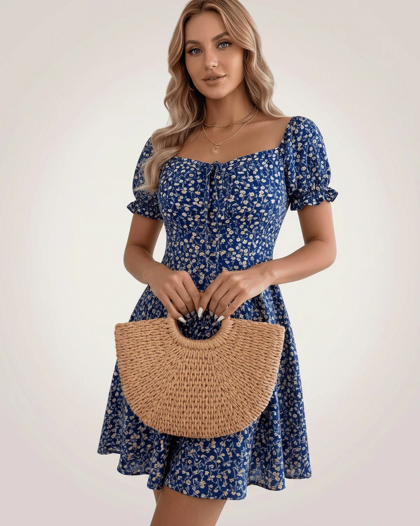 Sylvaine Dames Mini Jurk | Bloemenprint | Pofmouwen
