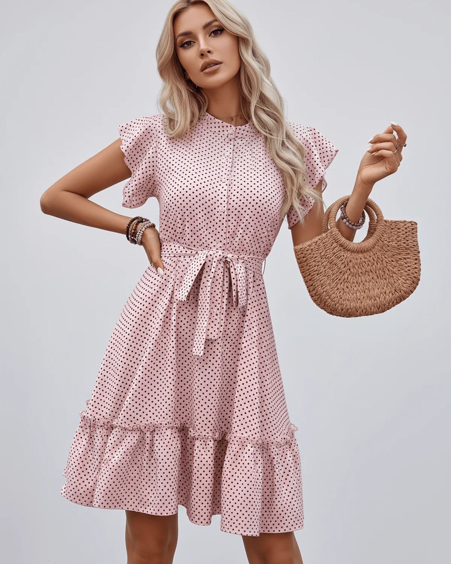 Thaïs Dames Mini Kjole | Polkadot Print | Geruchte Kant