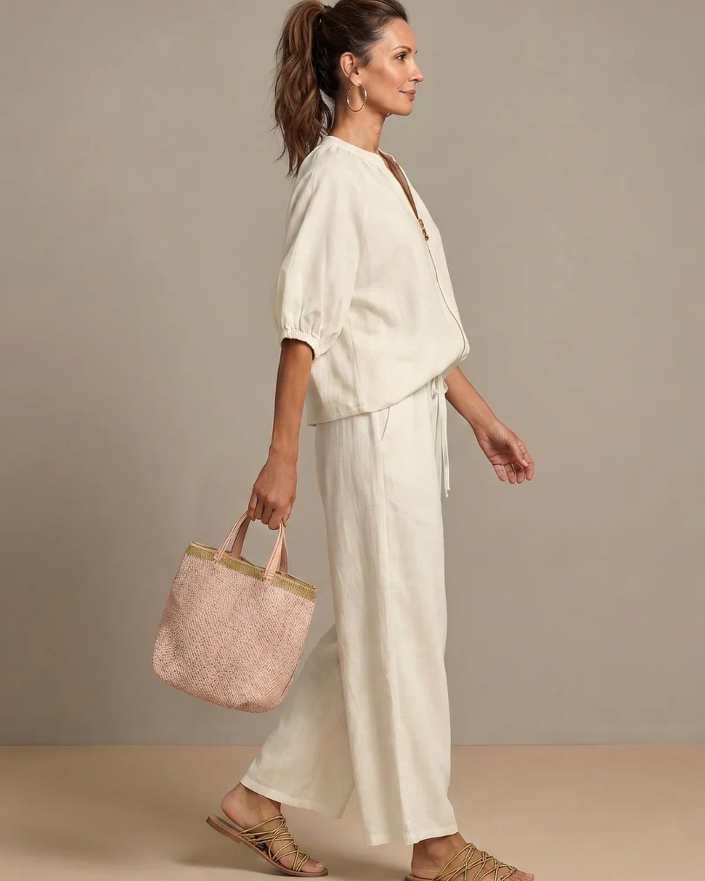 Andréa Dames Co-ord Set | Ballonmouwen | Ritssluiting Voorkant