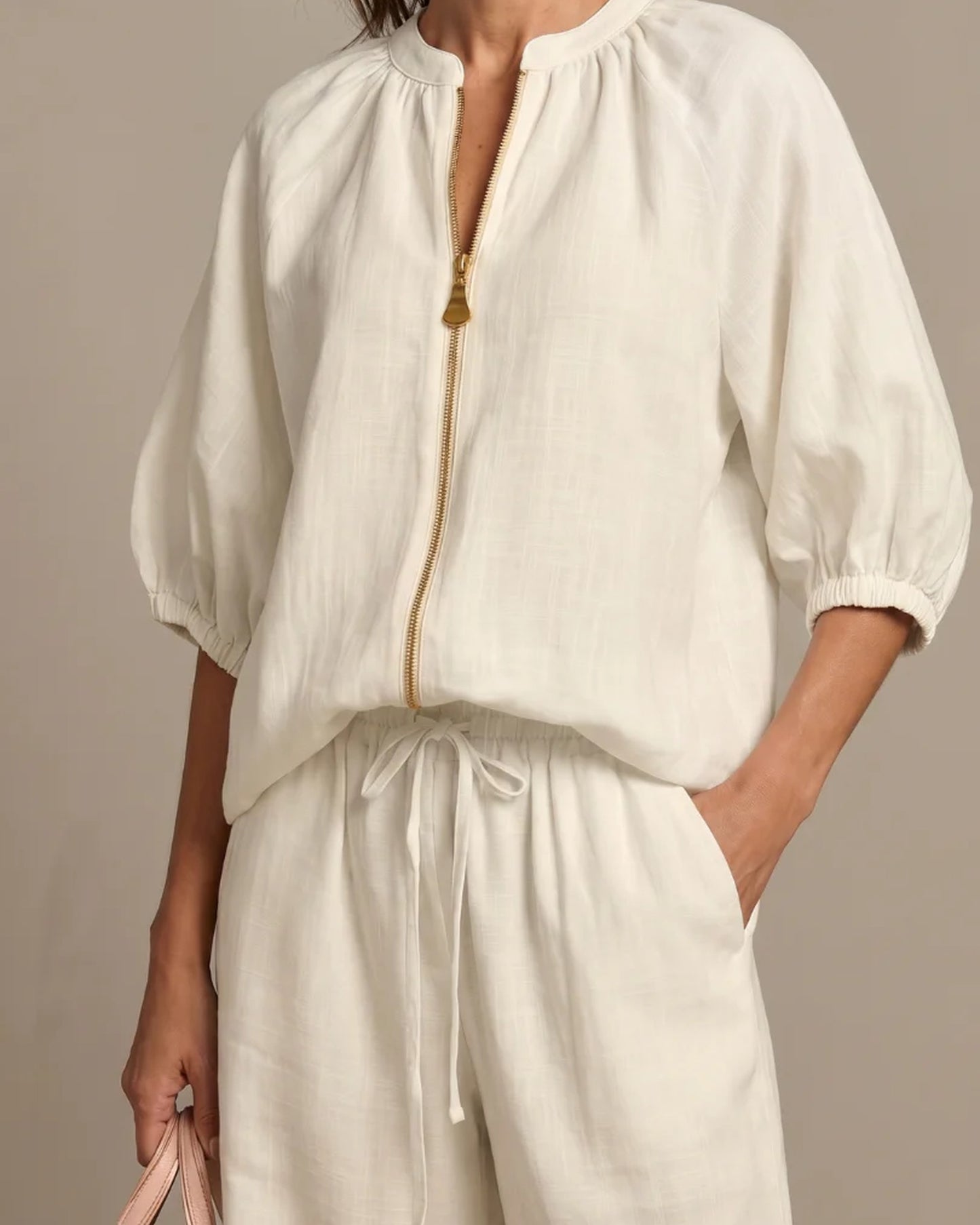 Andréa Dames Co-ord Set | Ballonmouwen | Ritssluiting Voorkant
