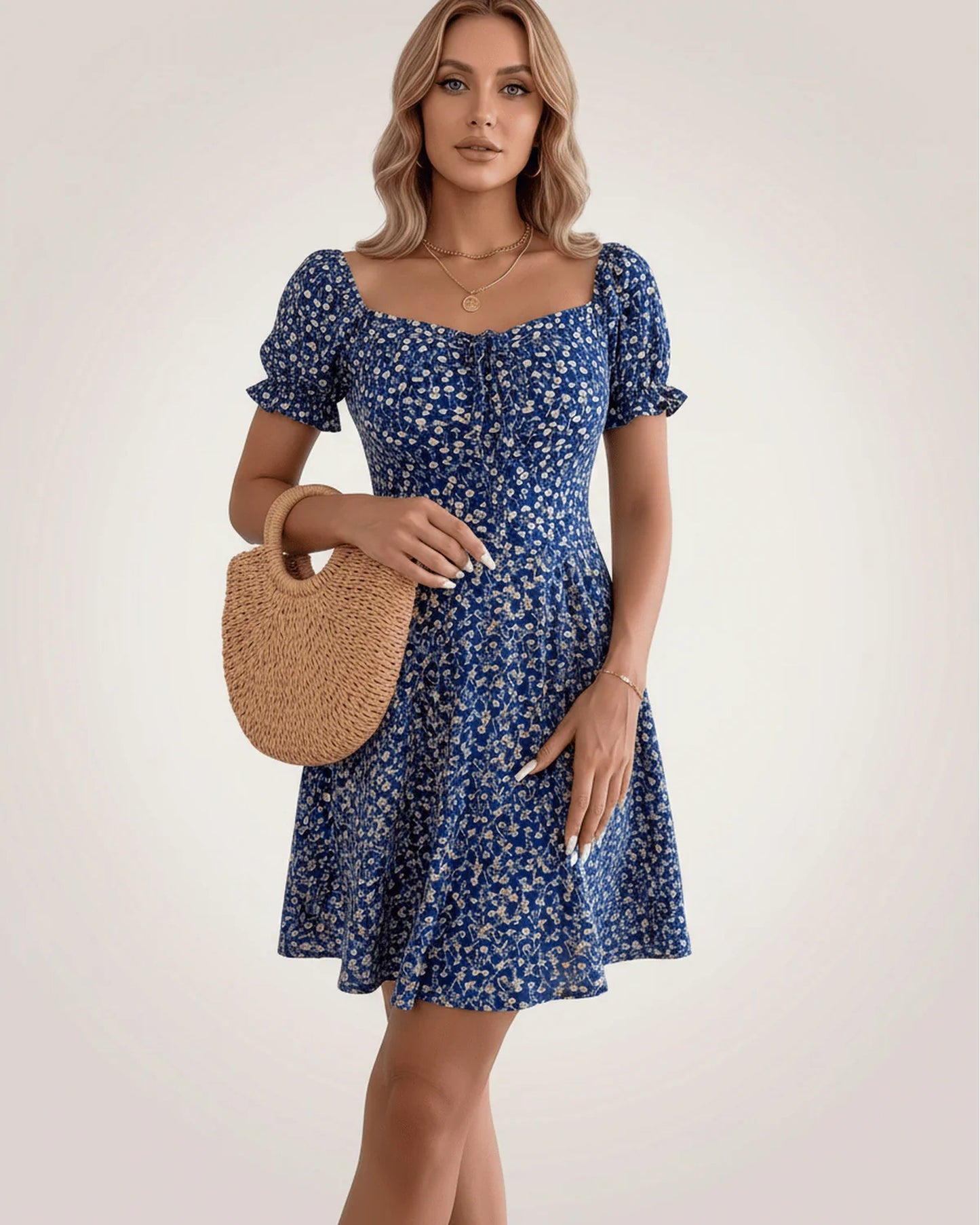 Lou Women's Mini Dress | Front Bow Detail | Puff Sleeves