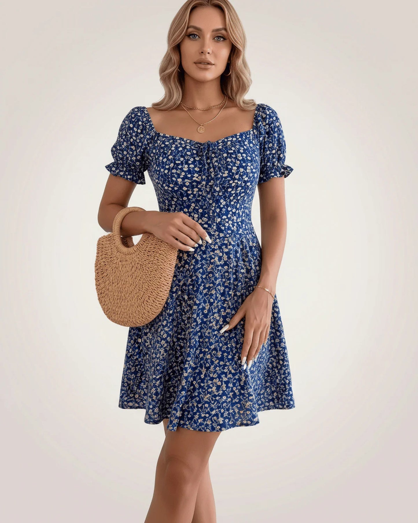 Sylvaine Dames Mini Jurk | Bloemenprint | Pofmouwen