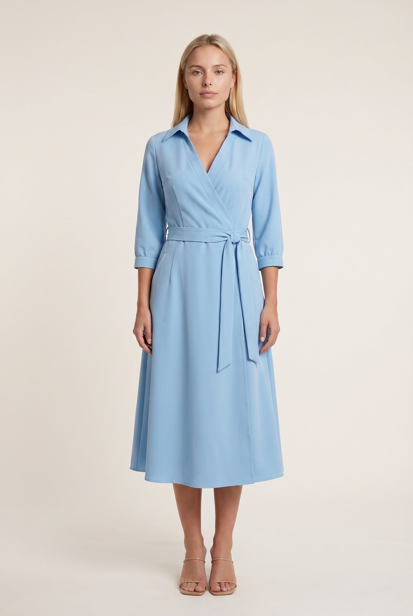 Patricia Dames Midi Jurk | Strikceintuur | Lange Mouwen