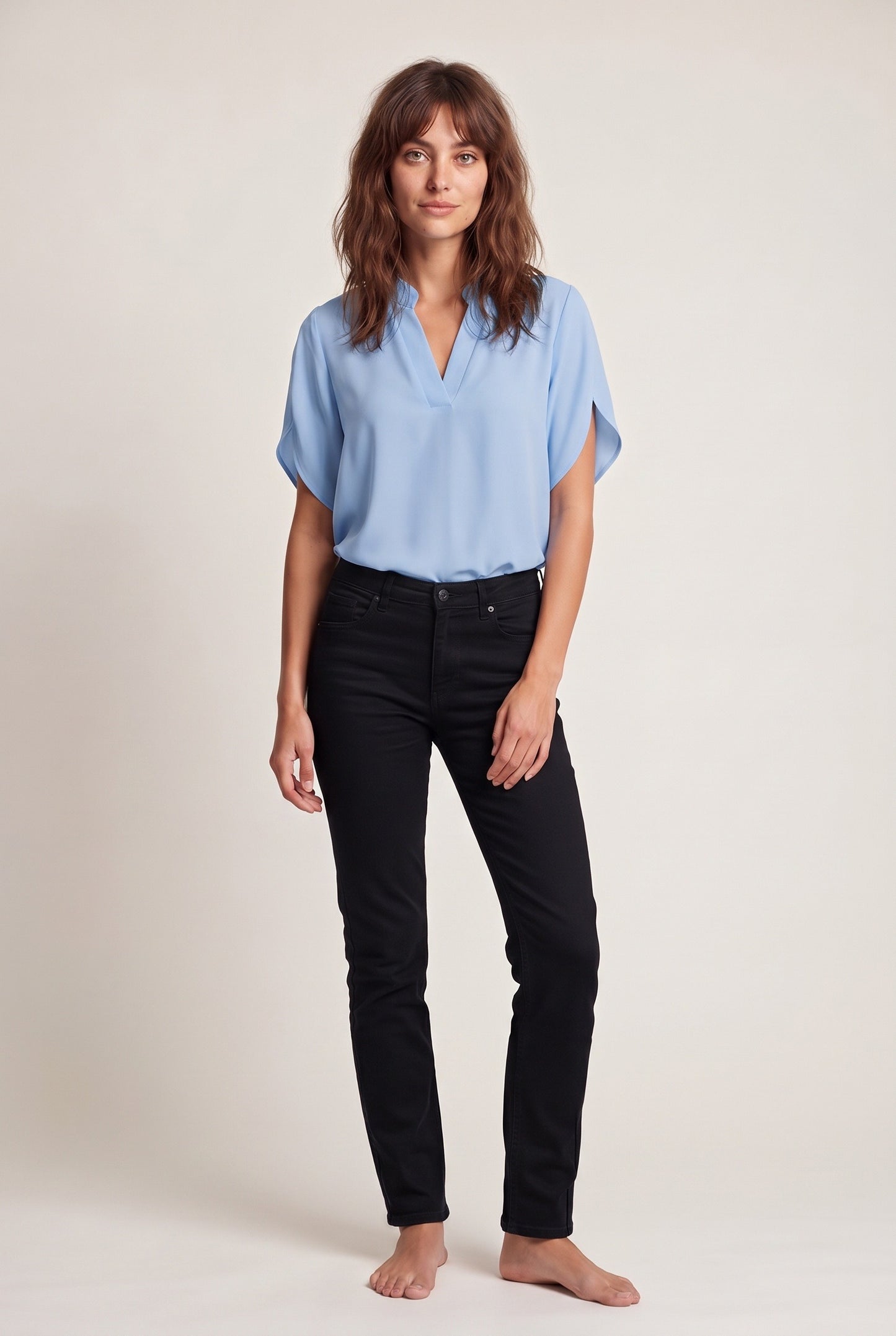 Ginette Dames Blouse | V-Hals | Korte Omgeslagen Mouwen