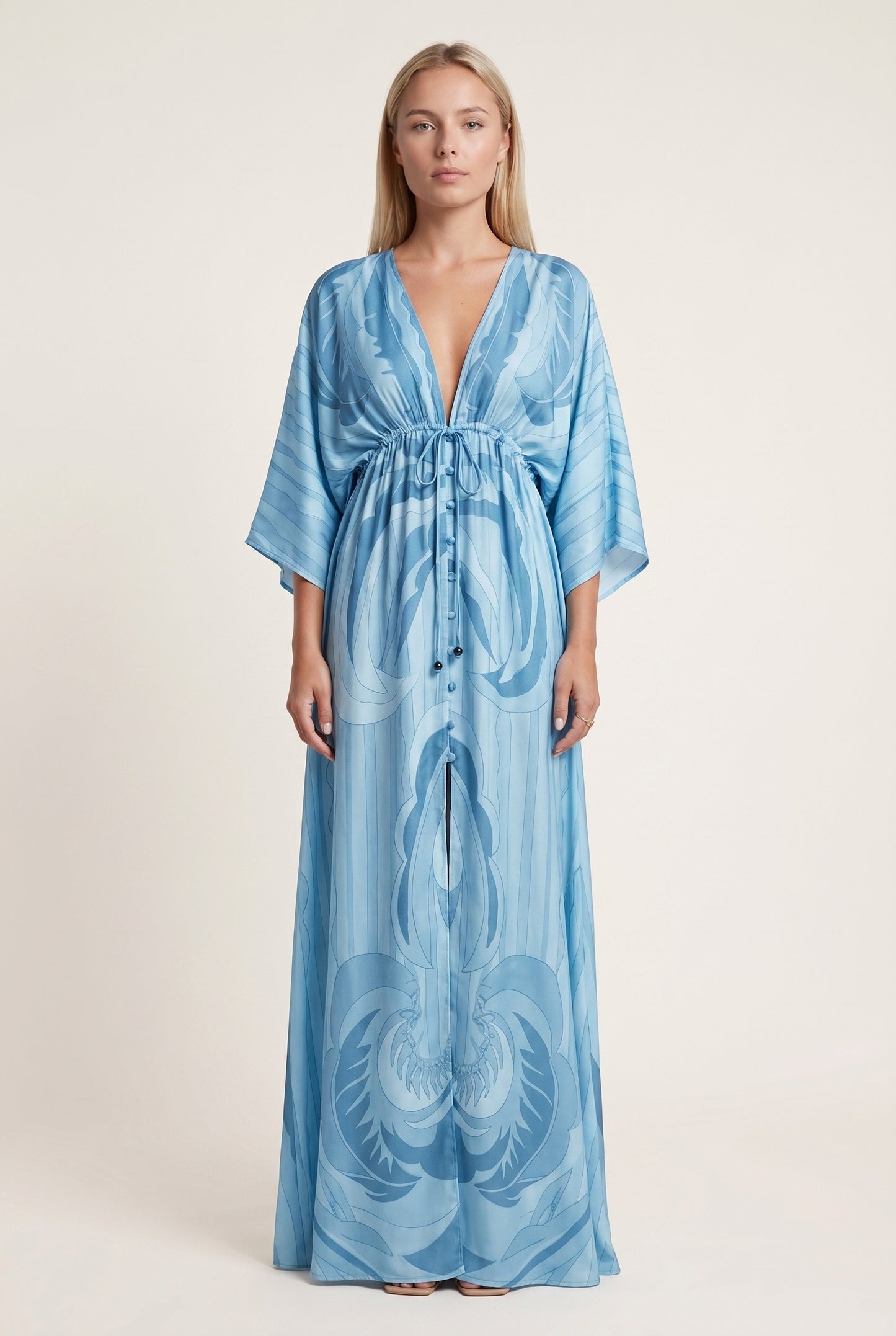 Monique Dames Maxi Jurk | Psychedelische Print | Kimono Mouwen