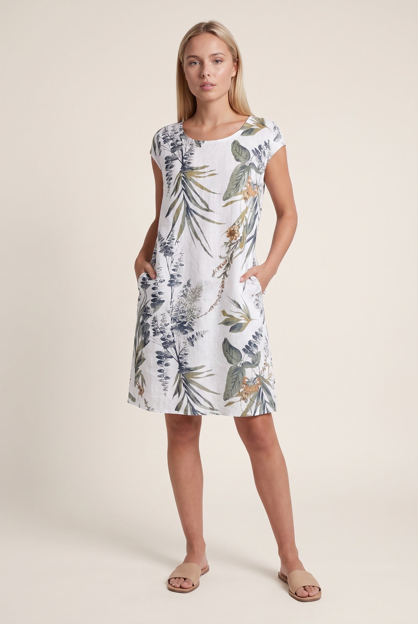 Nadine Dames Mini Jurk | Botanische Print | Zakken