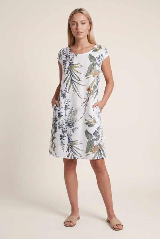 Nadine Ladies Mini Dress | Botanical Print | Pockets