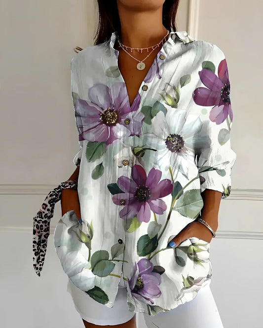 Noëllie Damebluse | Blomsterprint | Lange Ærmer