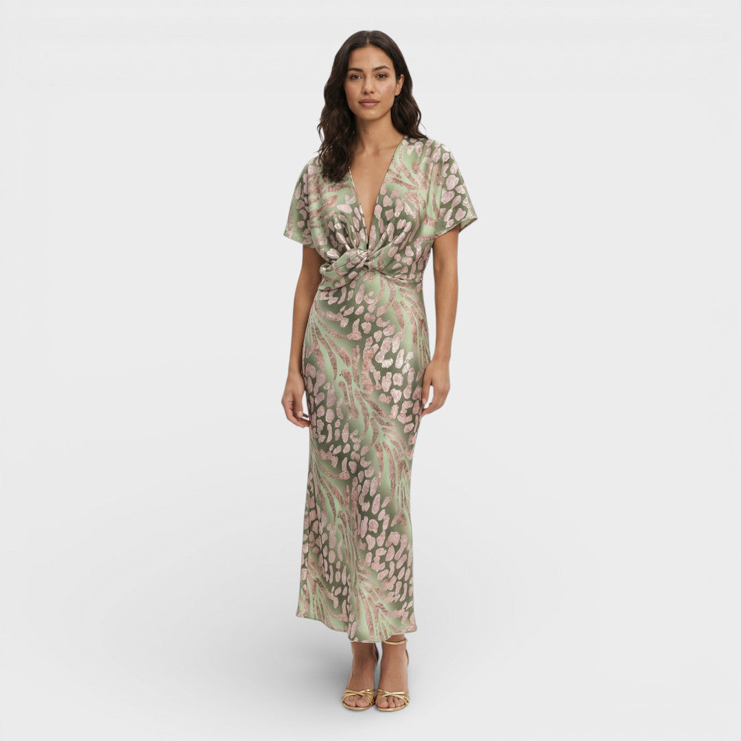 Livia Dames Jurken Zomer | Lange Snit | V-hals | Gekruist Detail 0