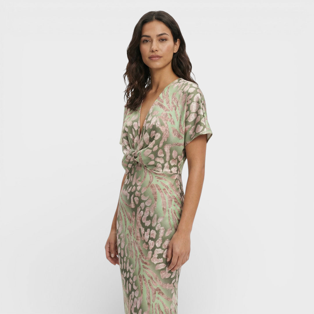 Livia Dames Jurken Zomer | Lange Snit | V-hals | Gekruist Detail 1