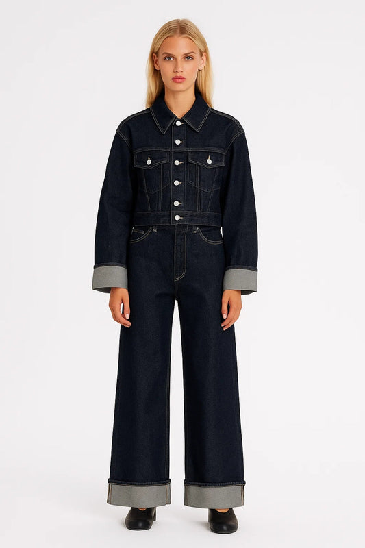 Livia Dames Set | Getailleerd Jack | Wijde Pijpen | Structuurdetails 0