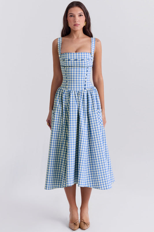 Livia Damesjurk | Gingham Patroon met Rimpeldetail en Verborgen Zakken 0