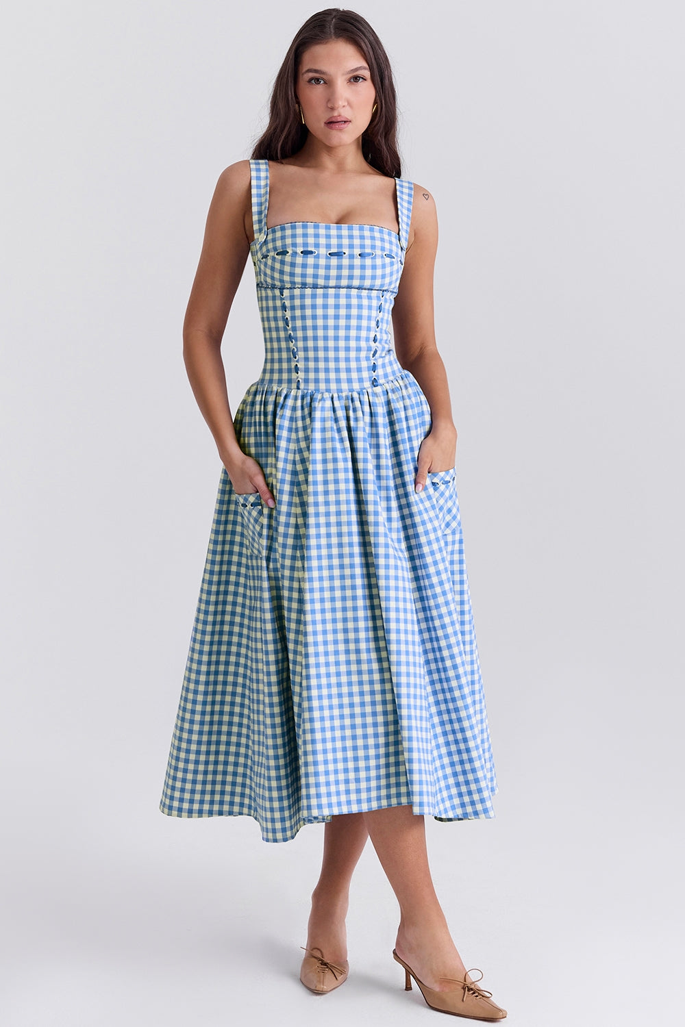 Livia Damesjurk | Gingham Patroon met Rimpeldetail en Verborgen Zakken 2
