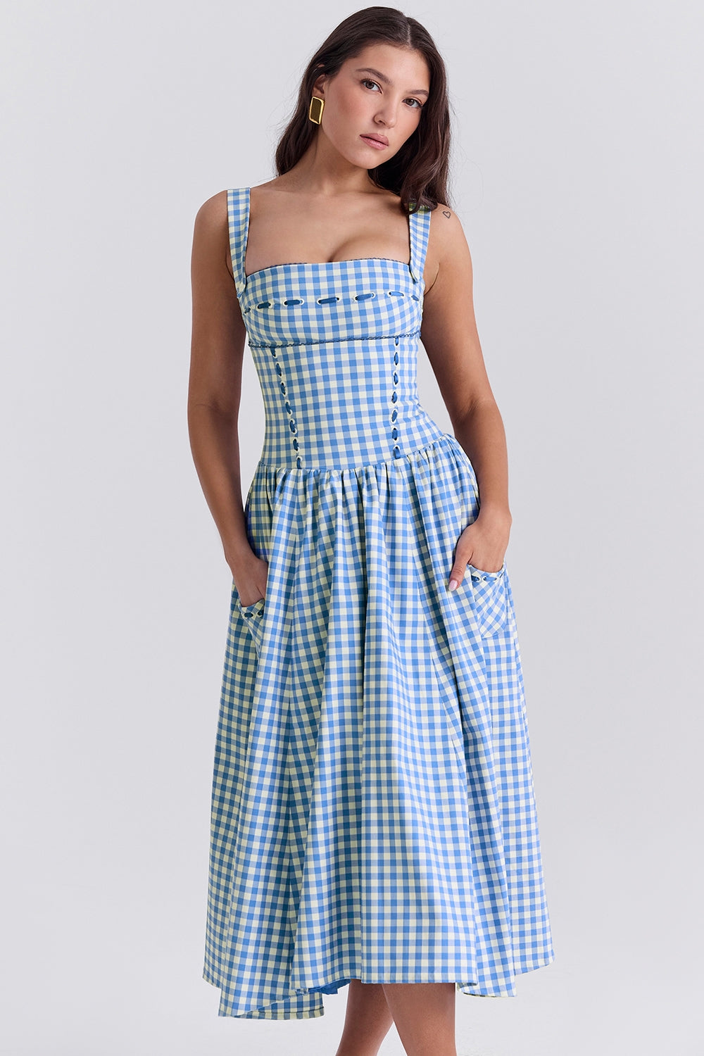 Livia Damesjurk | Gingham Patroon met Rimpeldetail en Verborgen Zakken 4