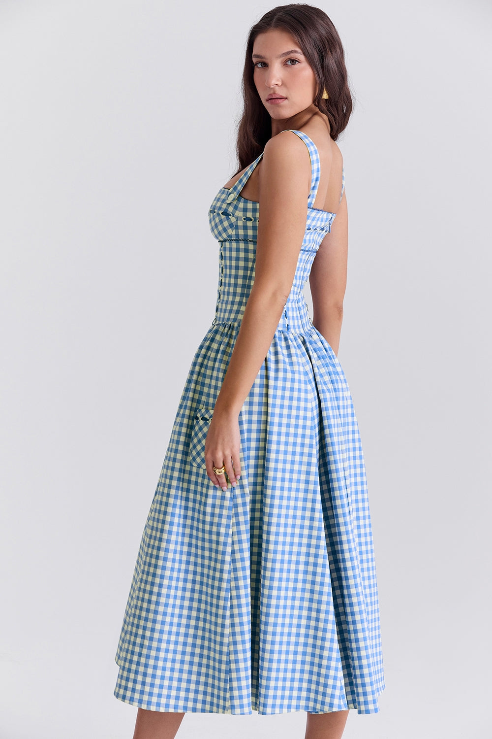 Livia Damesjurk | Gingham Patroon met Rimpeldetail en Verborgen Zakken 5