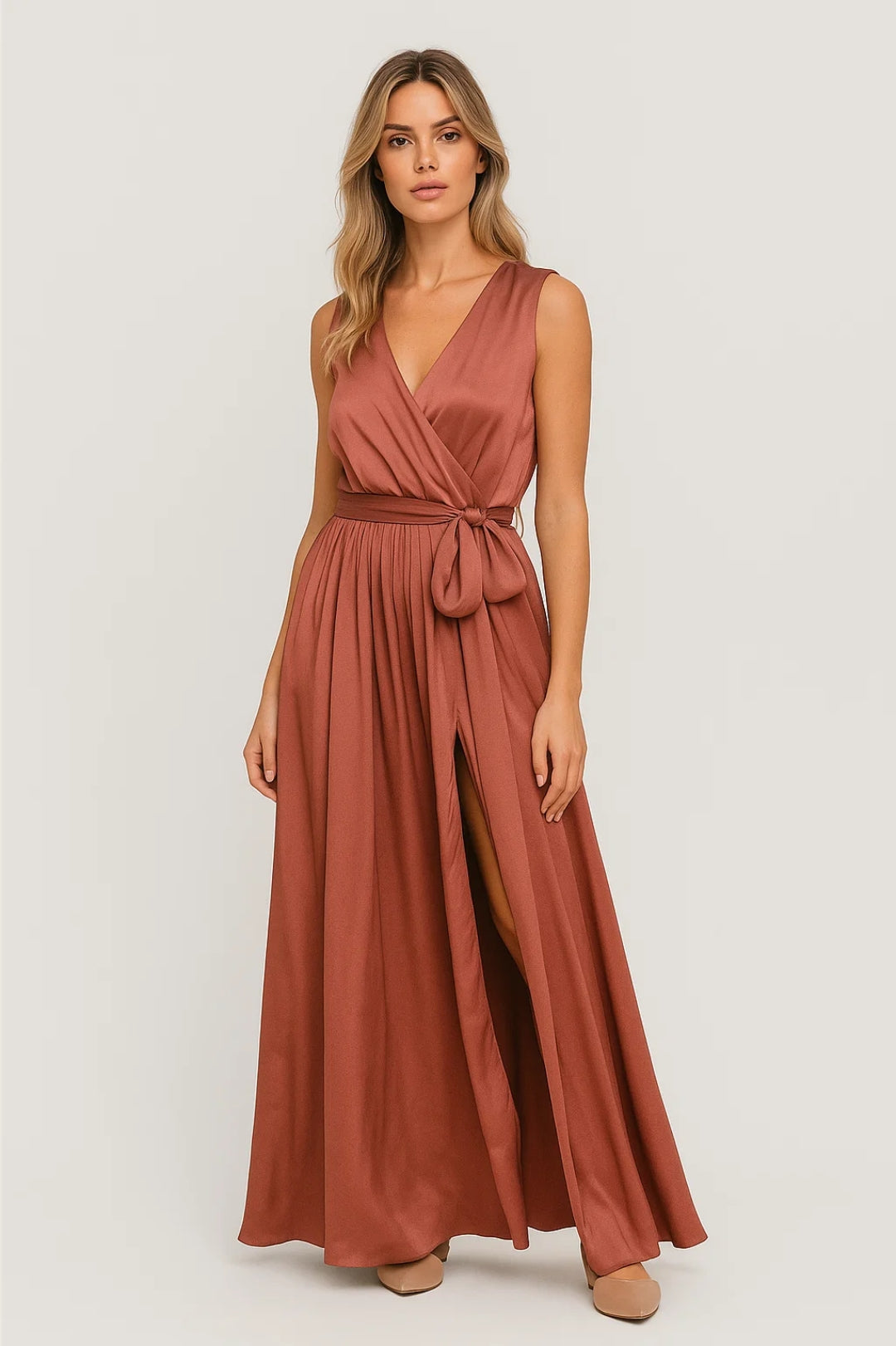 Lucia Lange Wikkeljurk | Mouwloos | Met Taillelint | Elegante Split 0