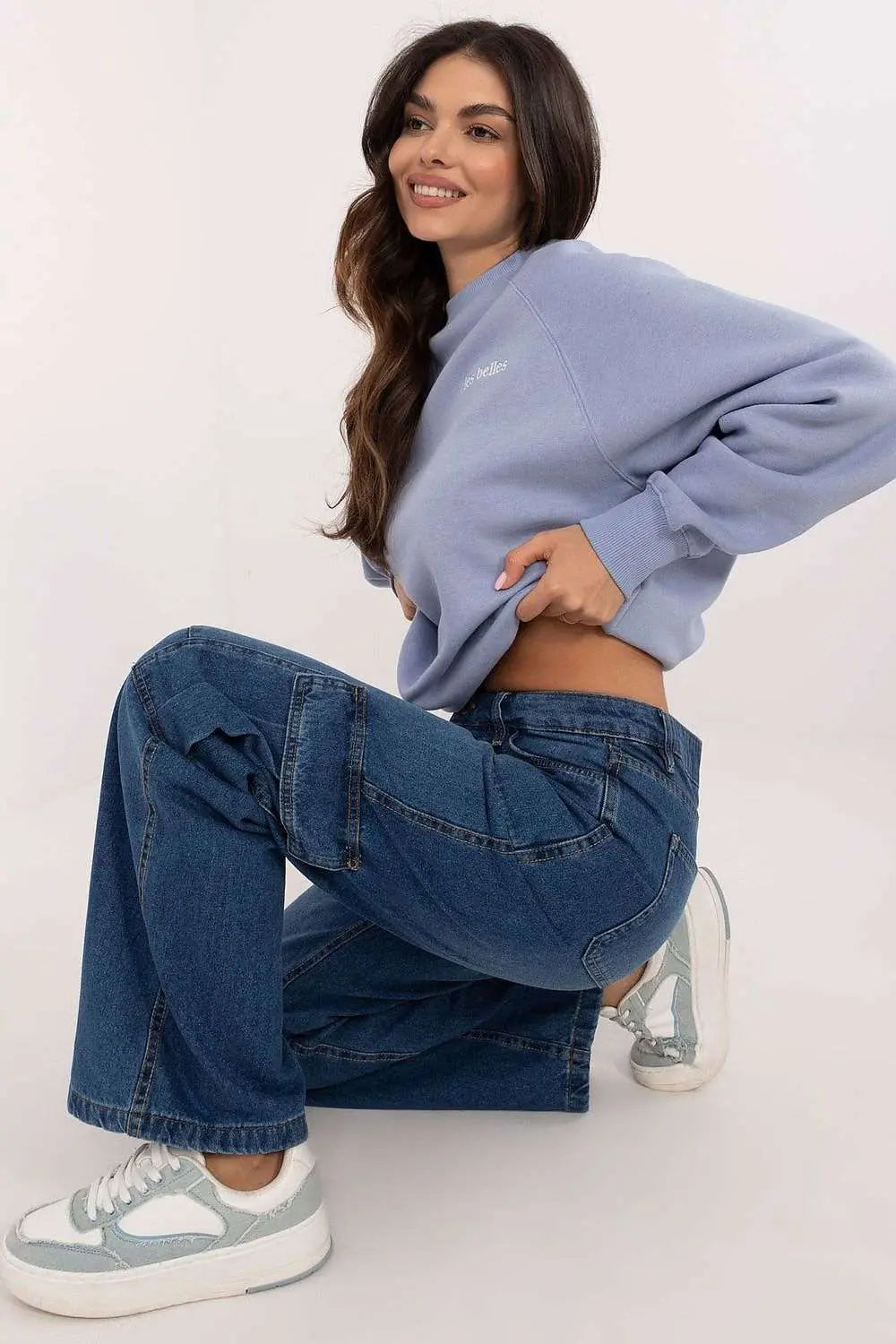 Luciana Dames Jeans | Gemiddelde Taillehoogte | Rechte Pijpen | Cargozakken 1