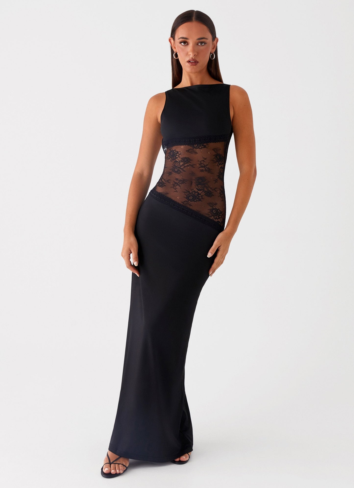 Noelia Zwarte Lange Jurk | Elegante Maxi Jurk met Open Rug en Kanten Details 5
