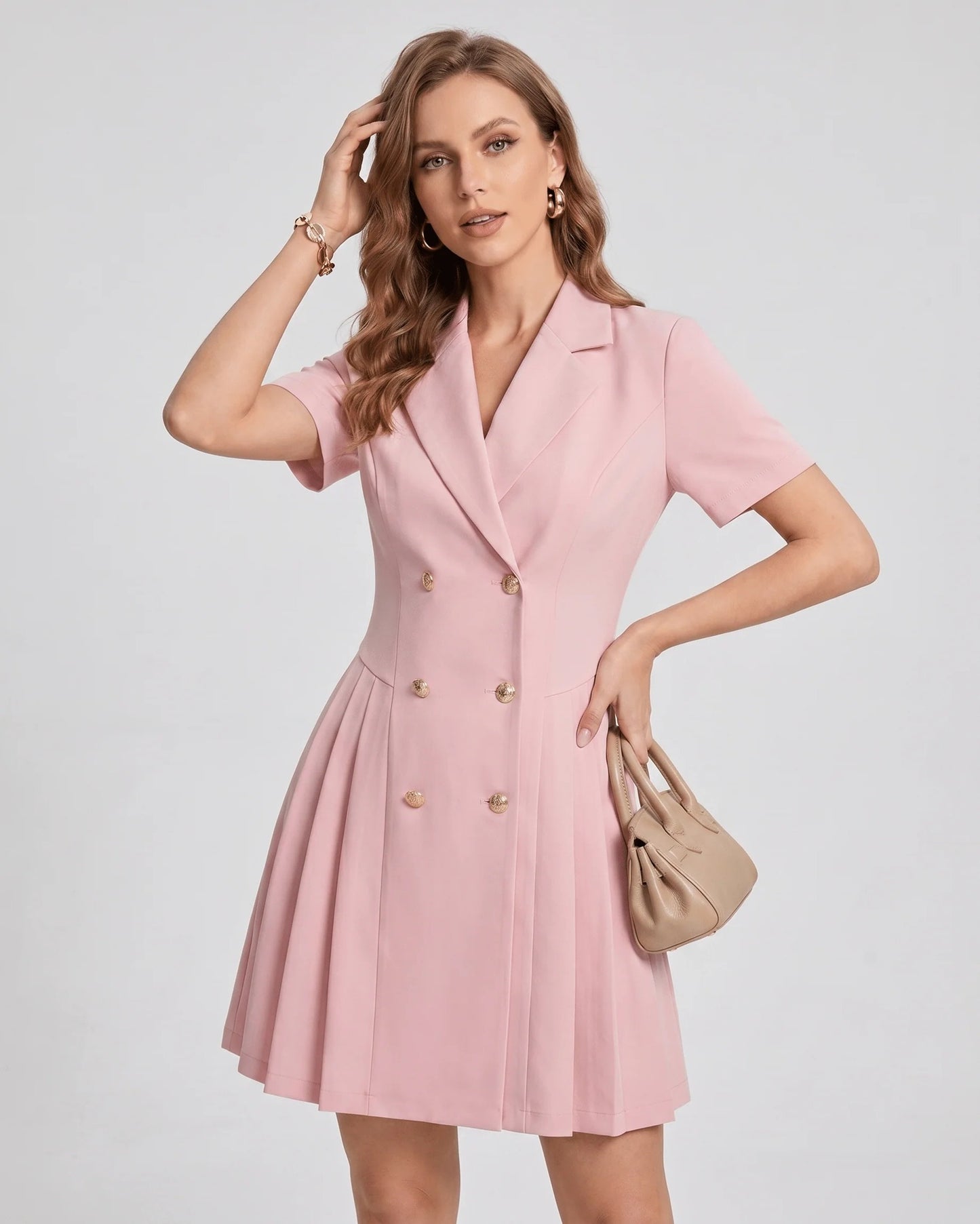 Maëva Dames Mini Jurk | Dubbelrij Knopen | Geplooide Rok