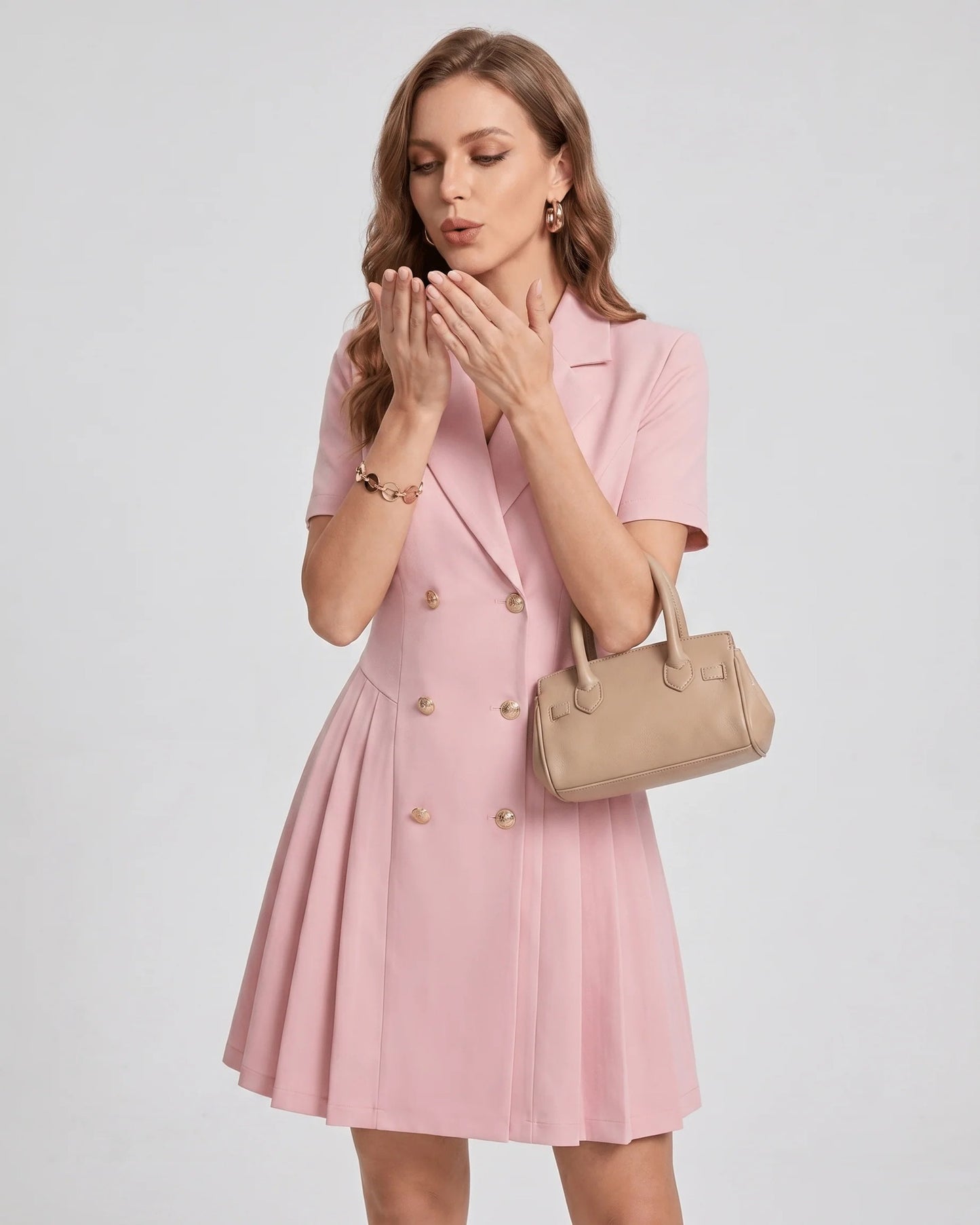 Maëva Dames Mini Jurk | Dubbelrij Knopen | Geplooide Rok