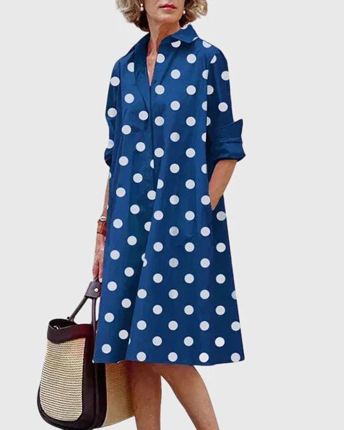 Rosalinde Dames Midi Jurk | Reverskraag | Oversized Pasvorm
