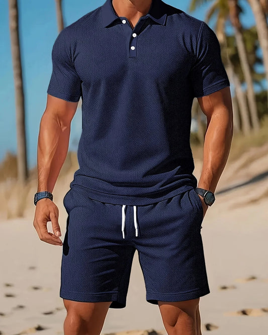 Ignazio Heren Co-Ord Set | Geribde Textuur | Polo Kraag