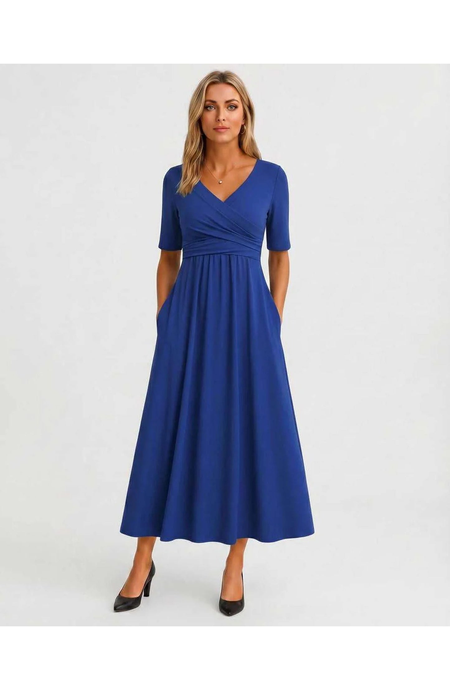 Isaline Women's Midi Dress | V-Neck Wrap Design | Layered Fringe