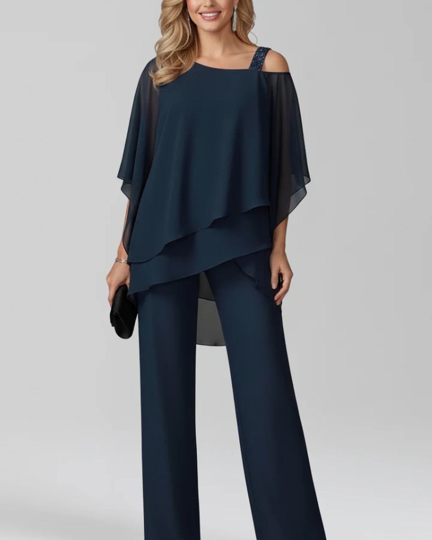 Aglaé Women's Jumpsuit | Cold-Shoulder Detail | Asymmetric Overlay