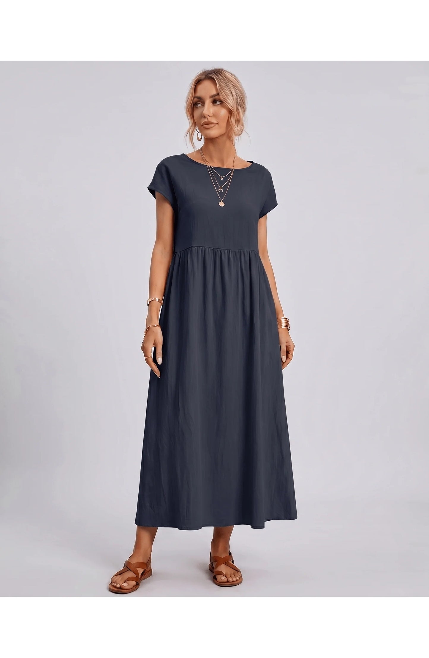 Eleonore Women's Midi Dress | Round Neck | Empire Waist