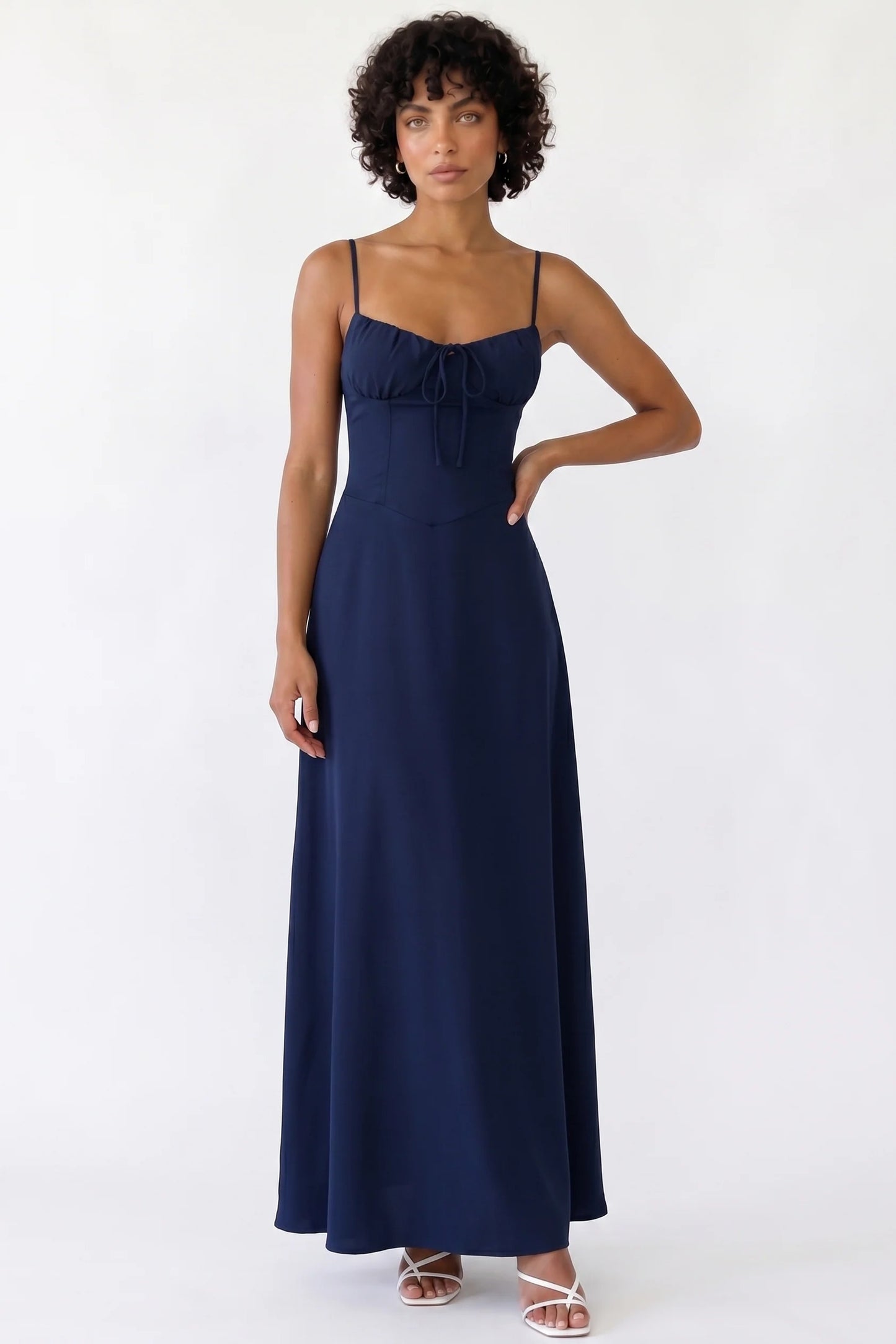 Lilou Dames Maxi Jurk | Strikdetail Bustier | Spaghettibandjes