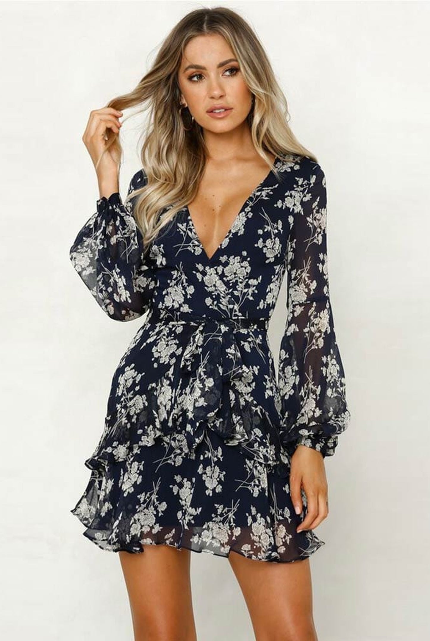 Léonille Dames Midi Jurk | V-Hals | Bloemenprint