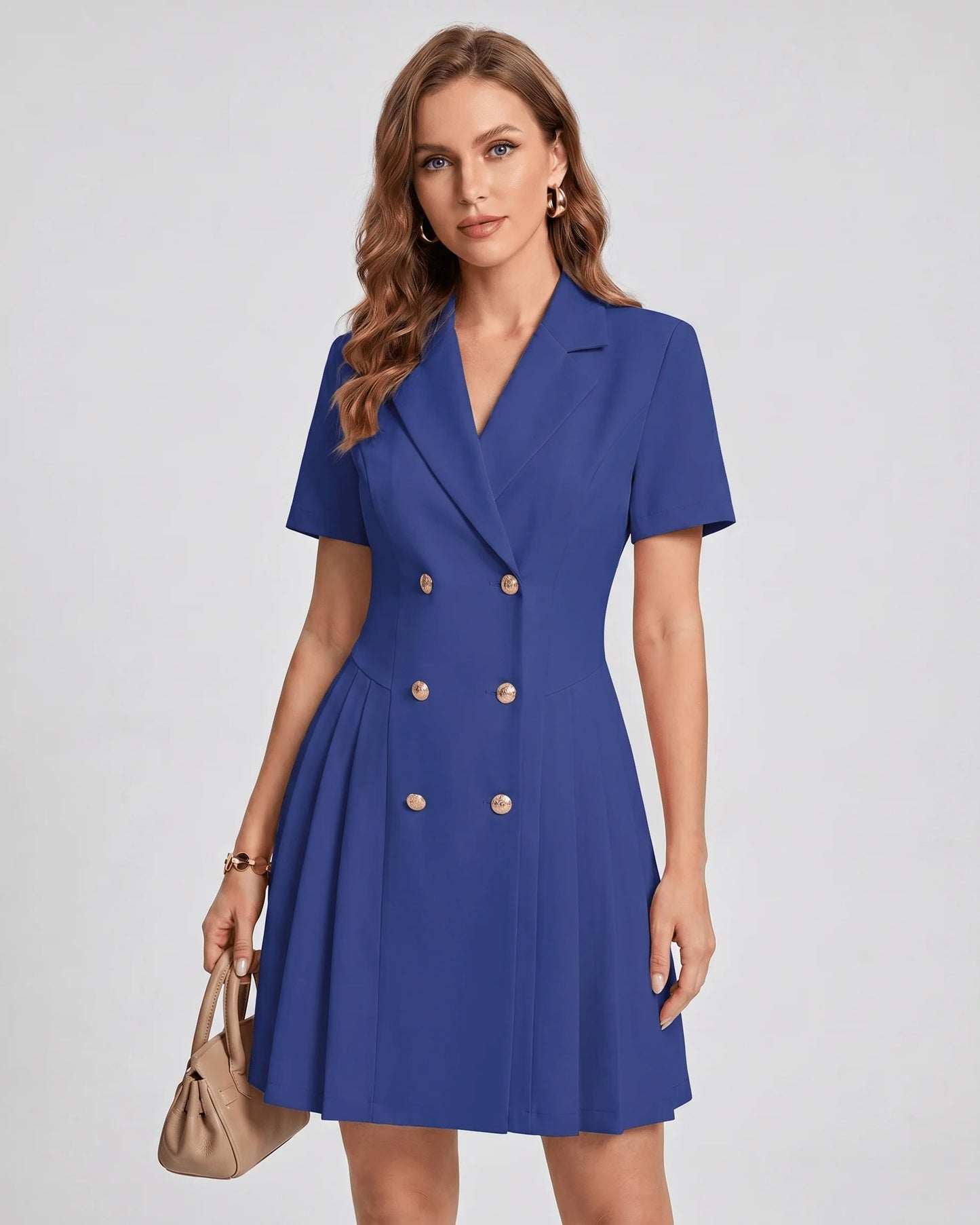 Maëva Dames Mini Jurk | Dubbelrij Knopen | Geplooide Rok