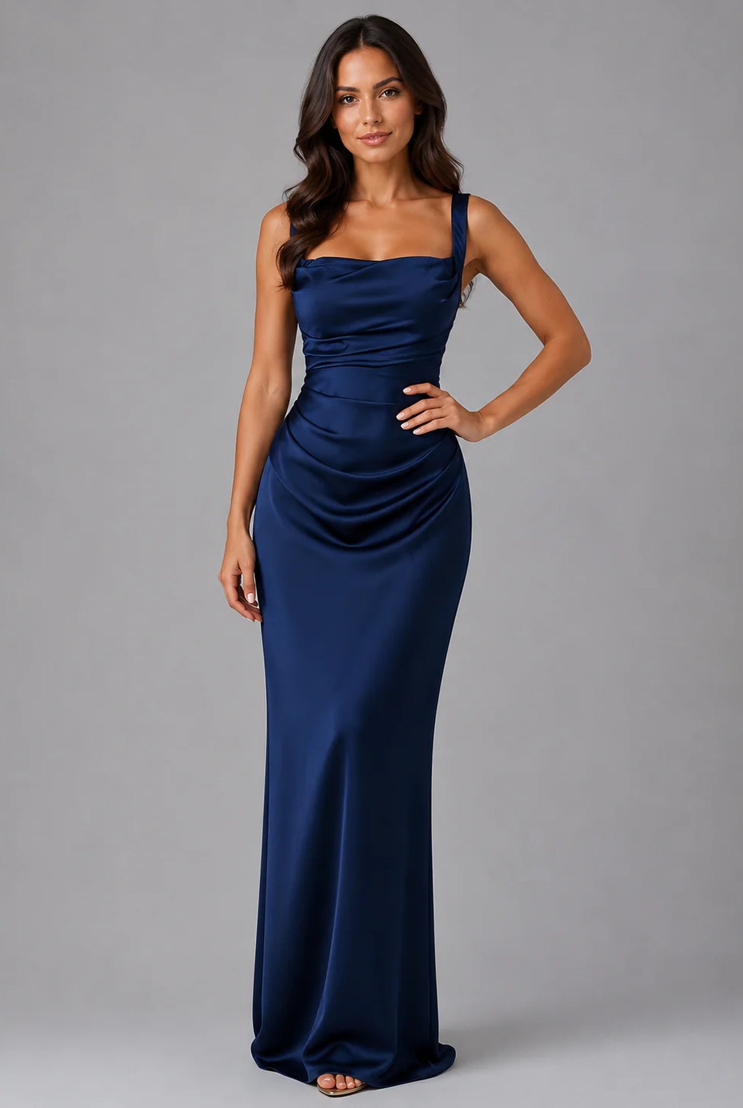 Lucile Dames Maxi Jurk | Satijnen Glans | Gedrapeerde Taille