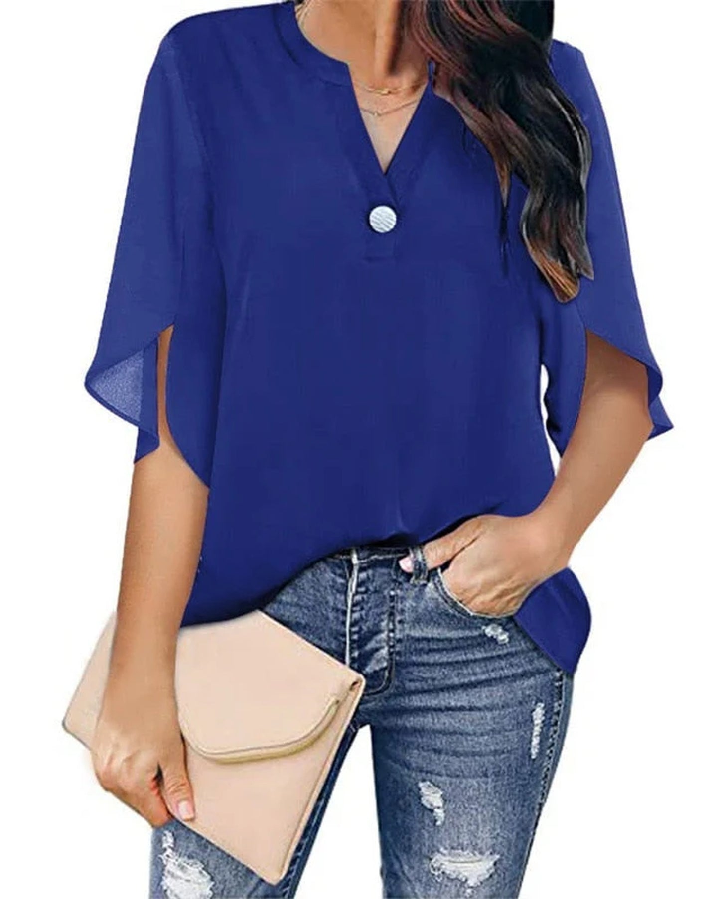 Saturnine Dames Top | V-Hals | Driekwart Mouwen