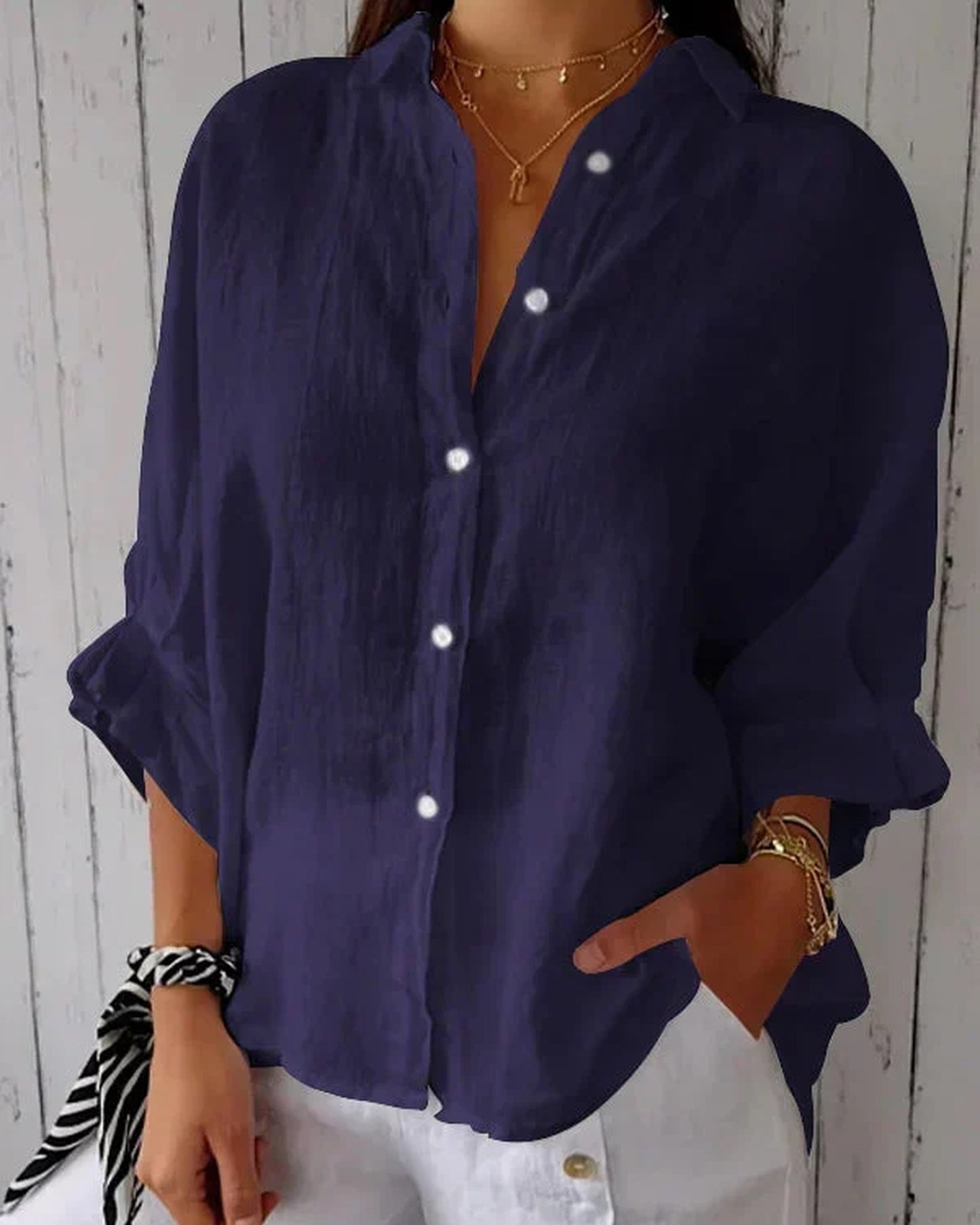 Méline Dames Blouse | Klassieke Kraag | Losvallende Pasvorm