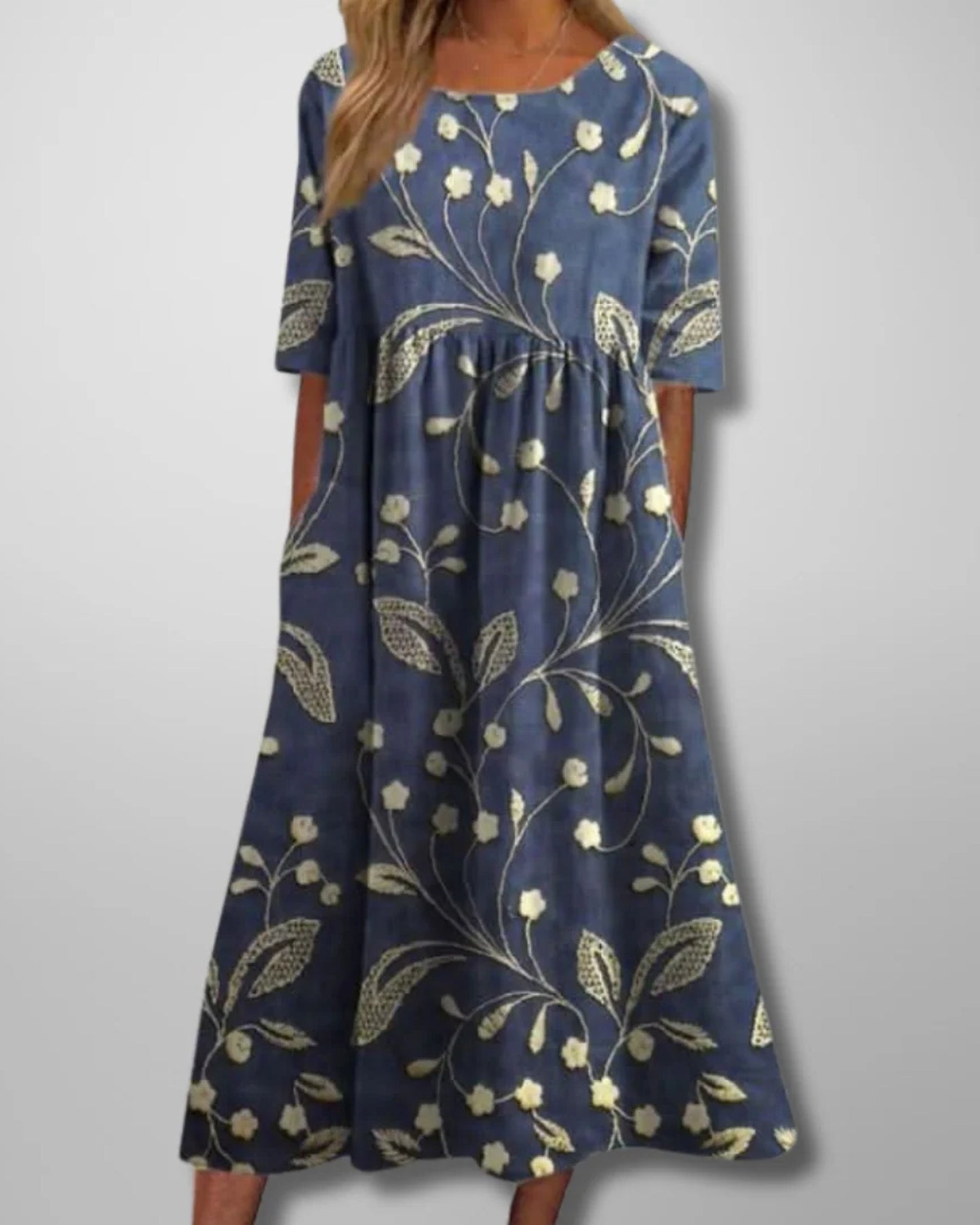 Cléophée Dames Midi Jurk | Bloemenprint | Halve Mouwen
