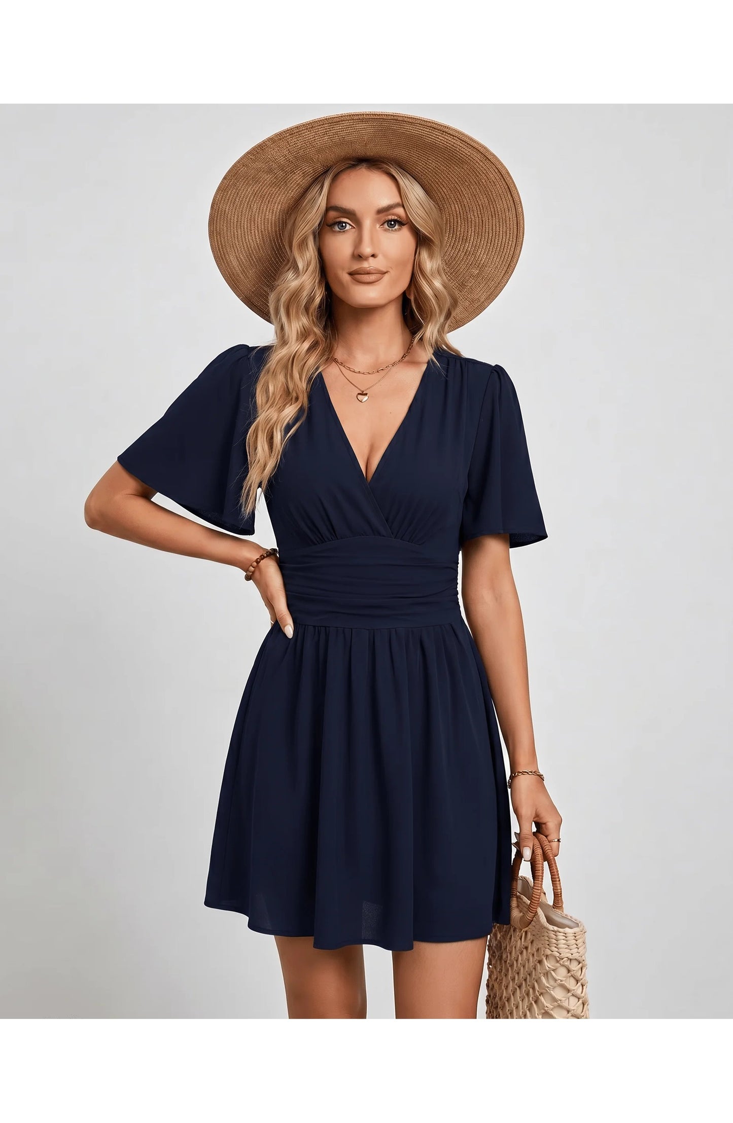 Suzanne Women's Mini Dress | V-Neck | Ruched Waist