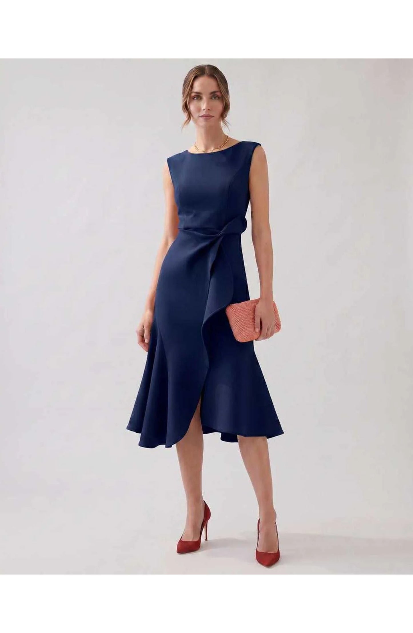 Manon Dames Midi Jurk | Ruffle Wrap Detail | Uitlopende Zoom