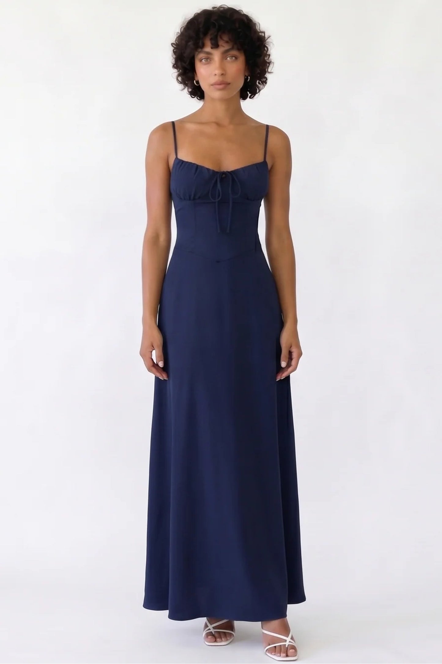 Lilou Dames Maxi Jurk | Strikdetail Bustier | Spaghettibandjes