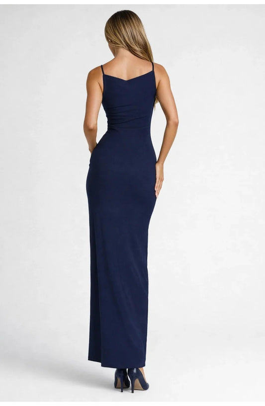 Dames Maxi Jurk | Hoge Beensplit | Boothals