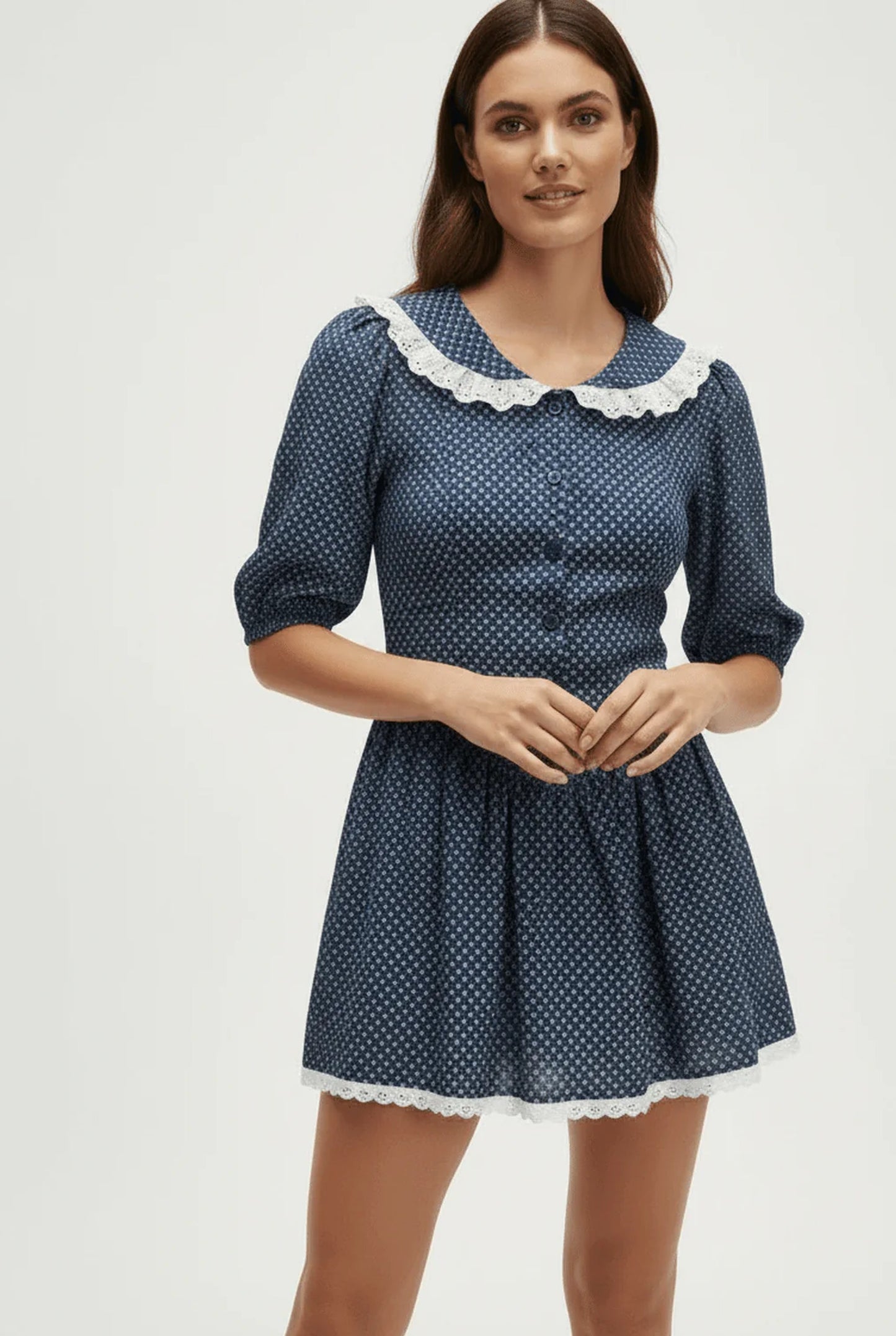 Hiltrude Dames Mini Jurk | Witte Broderie Kraag | Polkadot