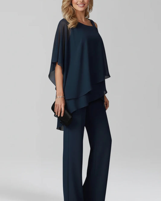 Algonde Dames Jumpsuit | Cold-Shoulder Detail | Asymmetrische Chiffon Overlay