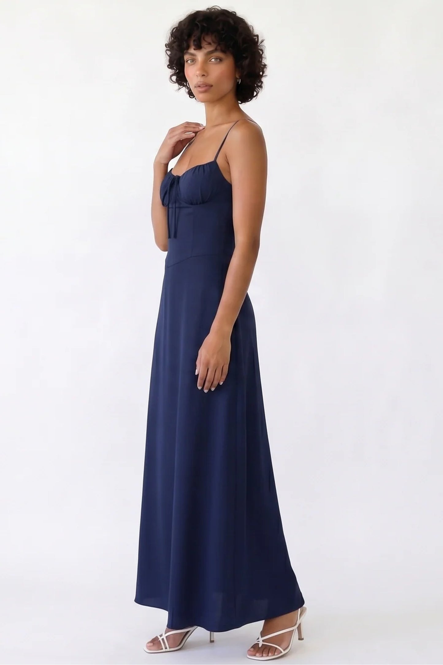 Lilou Dames Maxi Jurk | Strikdetail Bustier | Spaghettibandjes