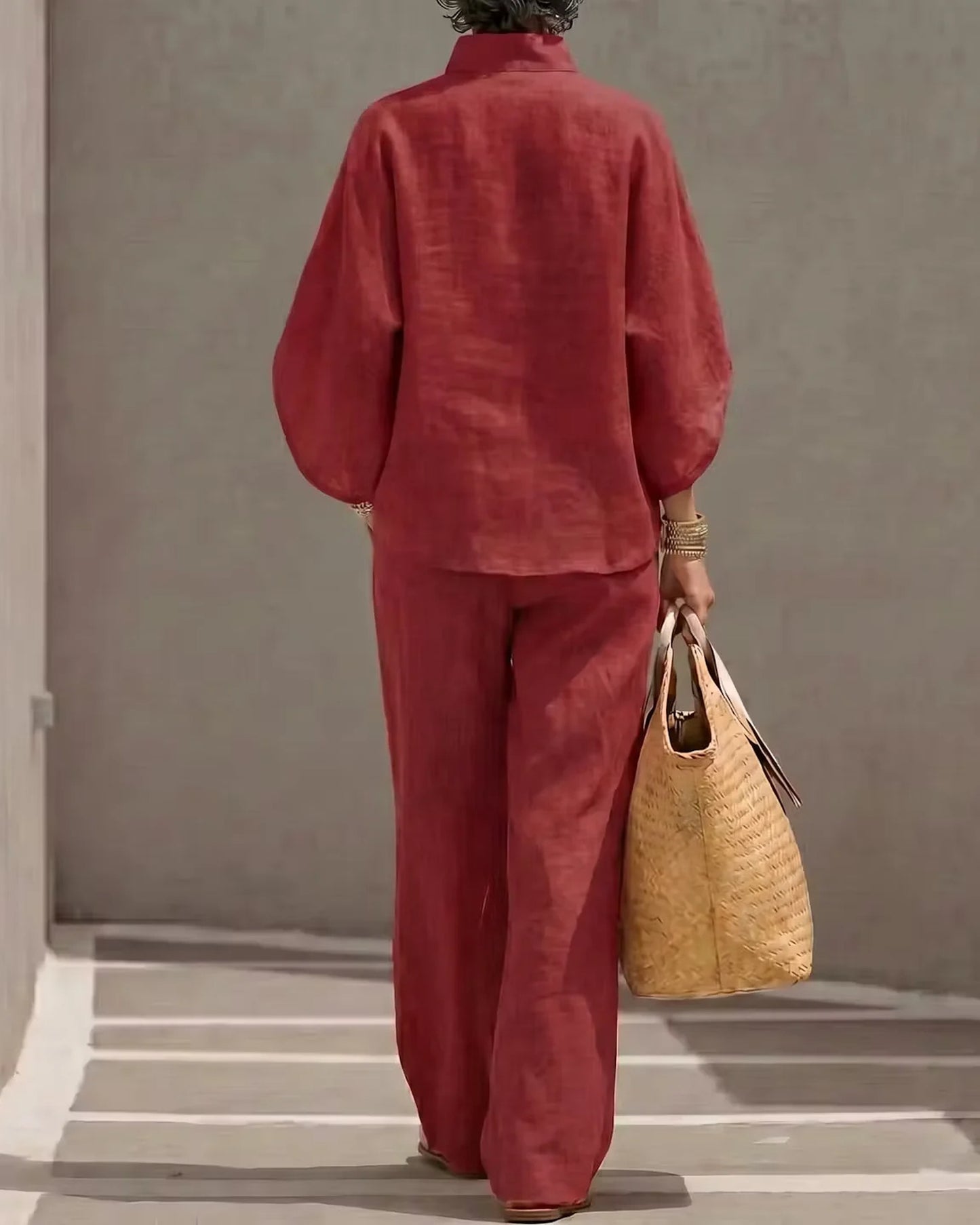 Orane-Fernandine Dames Co-Ord Set | Knoop Placket | Wijde Pijpen