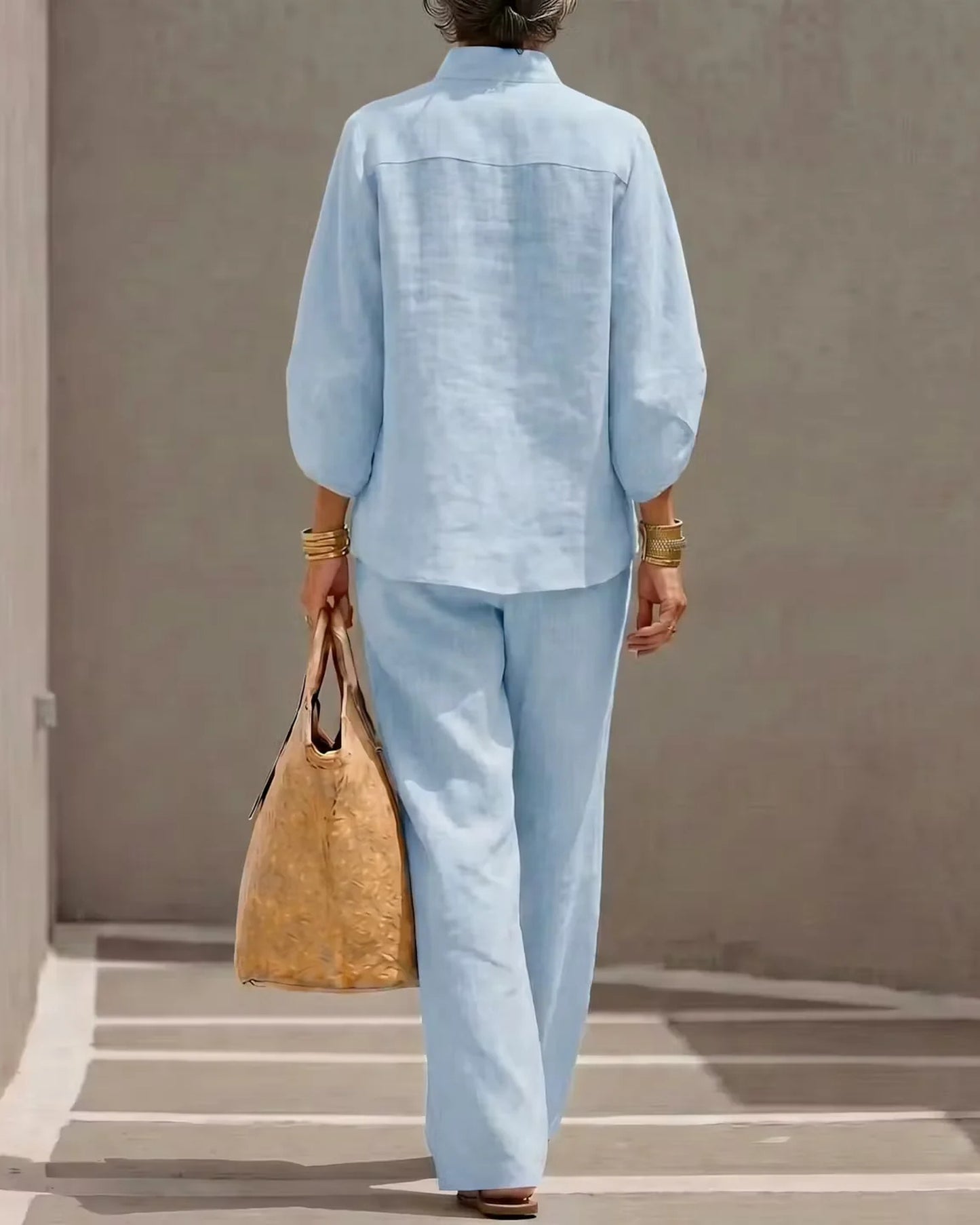 Orane-Fernandine Dames Co-Ord Set | Knoop Placket | Wijde Pijpen