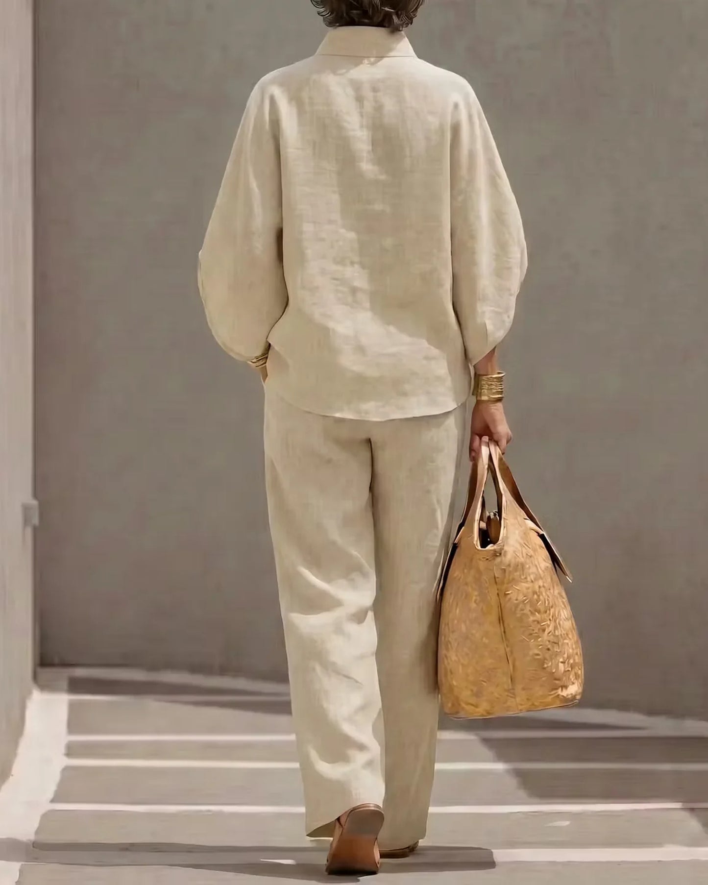 Orane-Fernandine Dames Co-Ord Set | Knoop Placket | Wijde Pijpen